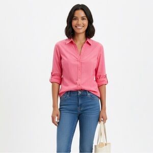 LOFT Pink Button-Up Blouse